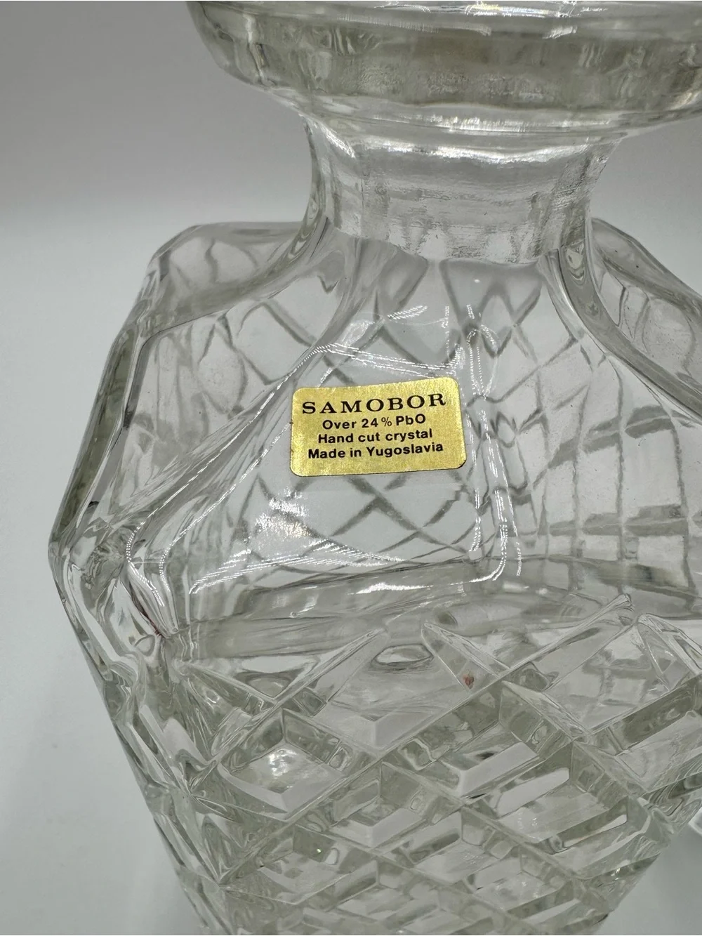 Classic Clear 24%+ Lead Crystal Cut Glass Decanter  w/Faceted Stopper Yugoslavia